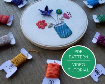 Embroidery pattern + video tutorial | Design 001: flower vase | Medium level