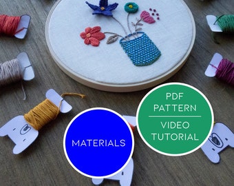 Embroidery pattern + video tutorial + materials | Design 001: flower vase | Medium level