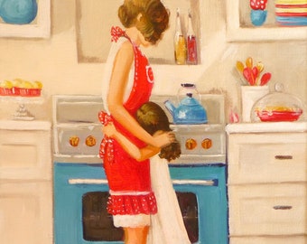 Fine Art Print | Apron Strings | Mother Daughter Art, Mother&#39;s Love Art, Wall Art Mother Child, Mom Hugging Child Art , Love Mom Art Print