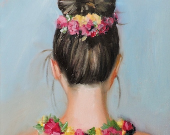 Feminine Art Print, Woman Wall Art, Print Woman Flowers in Hair, Print of Woman with Flowers in Her Hair and Around Her Neck, Floral Attire