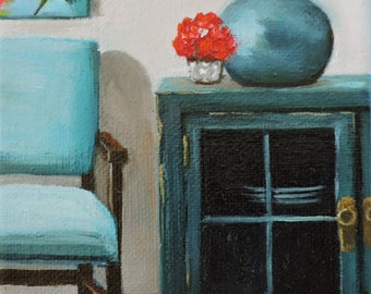 Fine Art Print, Interior Art Print, Interior Still Life, Turquoise Chair Art Print, Happy Room Art Print