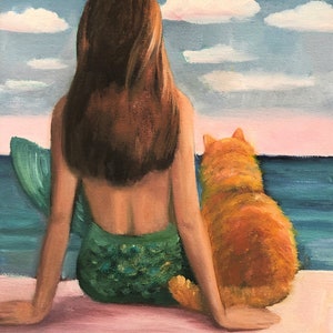 Women Wall Art | Mermaid Art Print | Happy Woman Print | Feminine Wall Art | Cat Mermaid Print | Cat Lover Art | Cat Mermaid Wall Art
