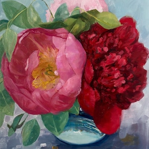 Art Print |  Party Peonies | Three Pink Peony Flowers, Peony Flowers Vase Art Print Gift, Pink Peony Flowers Art Print Peonies