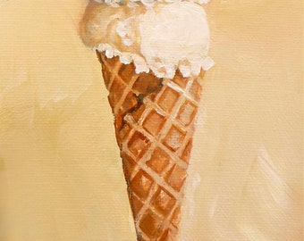 Ice Cream Art Print, Kitchen Wall Art,  Happy Still Life Art, Gift for Ice Cream Lover, Art Print Ice Cream Cone