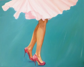 Fine Art Print |  Twirl | Beautiful Wall Art Woman Dancing, Art Print Pink Skirt Twirling, Woman Red Shoes Dancing Art, Feminine Wall Art