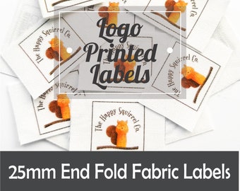 Logo Printed Cotton End Fold Fabric Labels//Custom//Height 25mm//Various Lengths//Handmade//Sewing Label//Garment Label