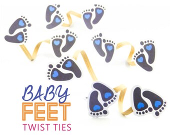 10 Handmade Pink Heart Baby Feet Twist Ties//Party Favours//Christening//Baby Shower//Birthday//Party Decoration//Kraft Twist Tie