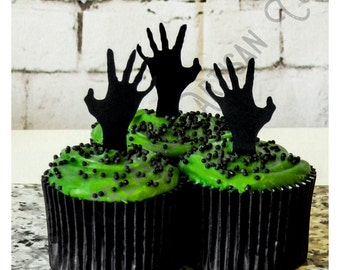 20 Handmade Black Halloween Zombie Hand Die Cut Cupcake Topper// Cake Decoration// Embellishment// Scrapbooking// DIY