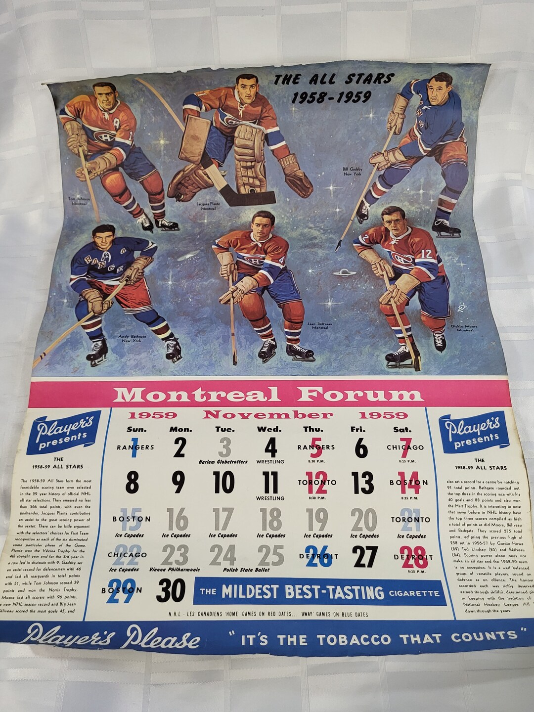 1958 1959 Montreal Canadiens Forum NHL Hockey Calendar Page Etsy Canada