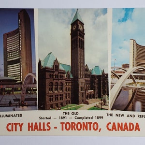 City Halls in Toronto Ontario Canada postcard vintage retro Canadian unused new old stock government
