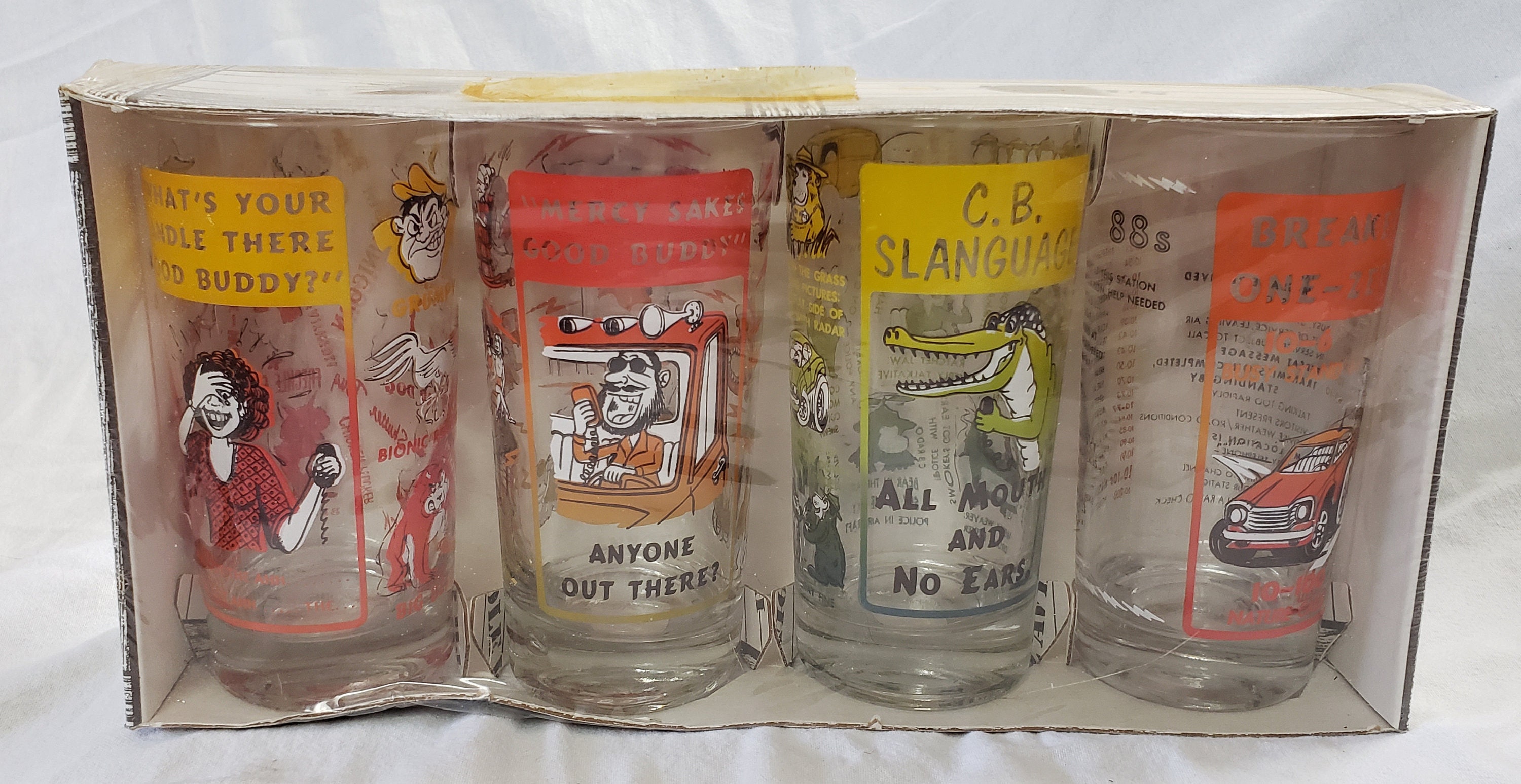 Vintage CB Radio slang talk themed glass set of 4 new old Etsy