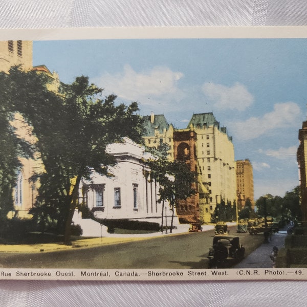 Rue Sherbrooke west Montreal Quebec Canada Sherbrooke Street postcard CNR photo Canada Canadian vintage retro Original