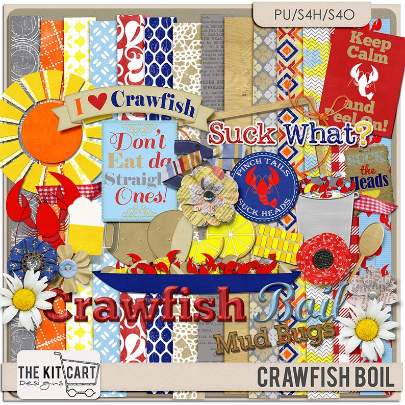 Crawfish Boil Seafood Digital Scrapbook Kit image 1