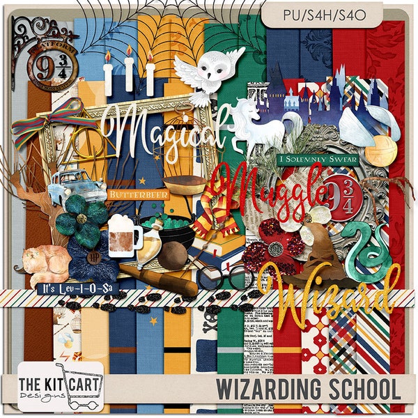 Wizarding School Magic Digital Scrapbook Kit met papier en elementen