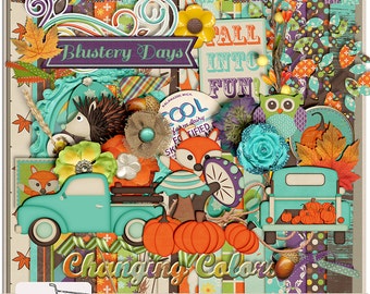 STORE CLOSING! Blustery Days Fall Autumn Pumpkin Patch Digital Scrapbook Kit