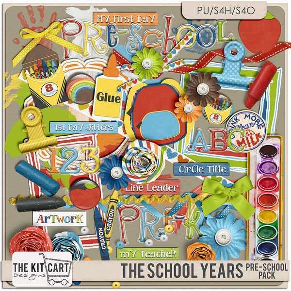 The School Years Pre-School Digital Scrapbook Kit Element Pack