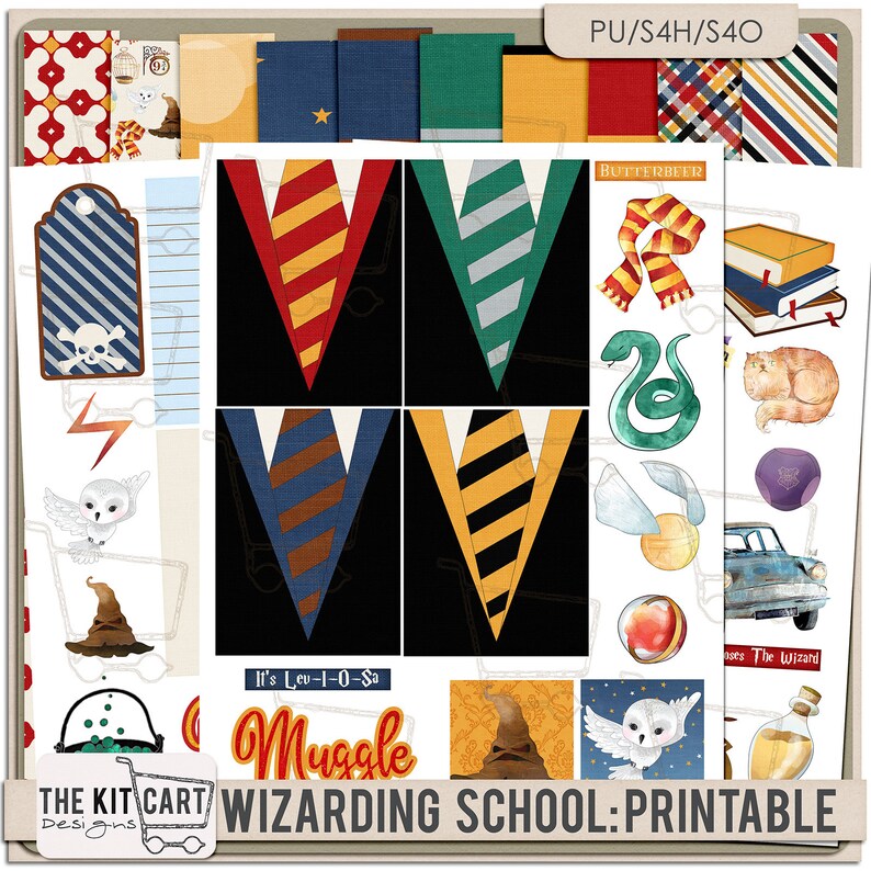 Wizarding School Printable Scrapbook Kit Pocket Journal Cards Project Life Digital Papers Elements