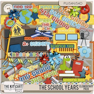 STORE CLOSING! The School Years Elementary Digital Scrapbook Kit Element Pack