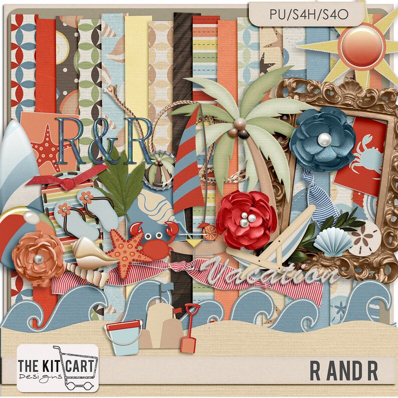 R and R Beach Vacation Summer Digital Scrapbook Kit Etsy UK