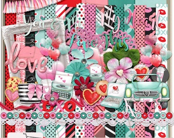 Digital Scrapbook and Card Making Kit : Hello Love Valentine's Day