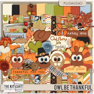 Owl Be Thankful Thanksgiving Digital Scrapbook Kit - Etsy