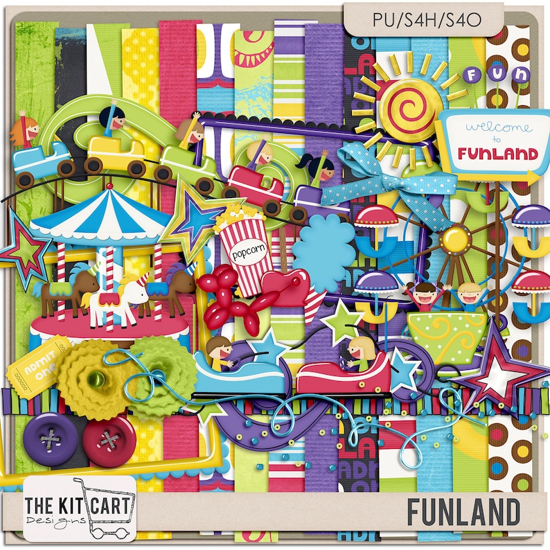 STORE CLOSING Funland Amusement Park Digital Scrapbooking Kit image 1