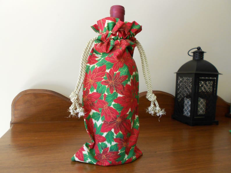Christmas Cotton Fabric Wine Bag Bottle Bag with Drawstring Gift Bag