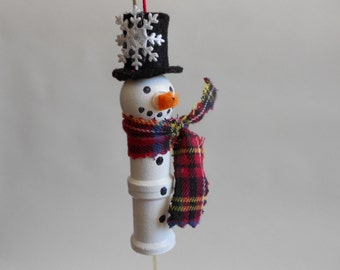 Wooden Spool Snowman Ornament
