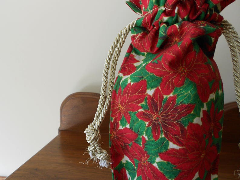 Christmas Cotton Fabric Wine Bag Bottle Bag with Drawstring Gift Bag