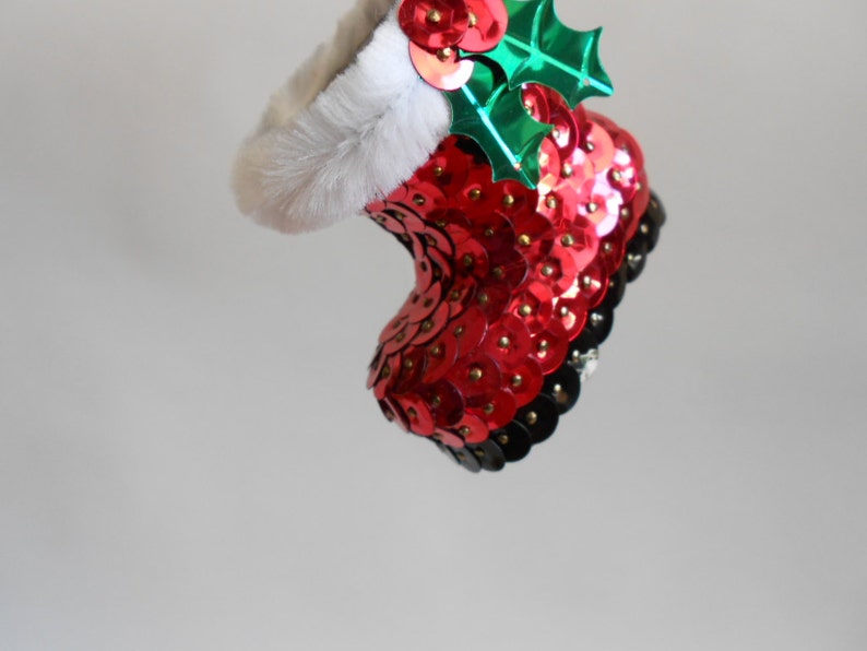 Sequin Santa Boot Ornament Etsy