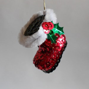 Pailletten kerstman laars ornament