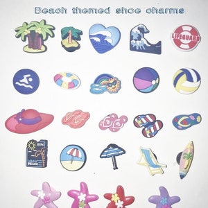 Beach themed shoe charms, waves, umbrella, flip flops, balls, palm trees, swimmer, starfish, choose your own or order by the set, unbranded