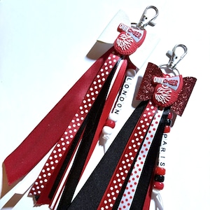 Personalized ribbon bag charms/bag tags/backpacks/zipper pull/keychain/name/team/gifts/dance/gymnast/cheer/skating/ballerina/yoga/custom