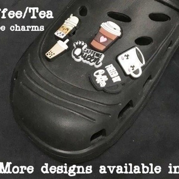 Coffee/tea themed shoe charms, cappuccino, espresso, boba, drinks, hot or cold beverage, caffeine, gifts for her, gifts for him, birthdays