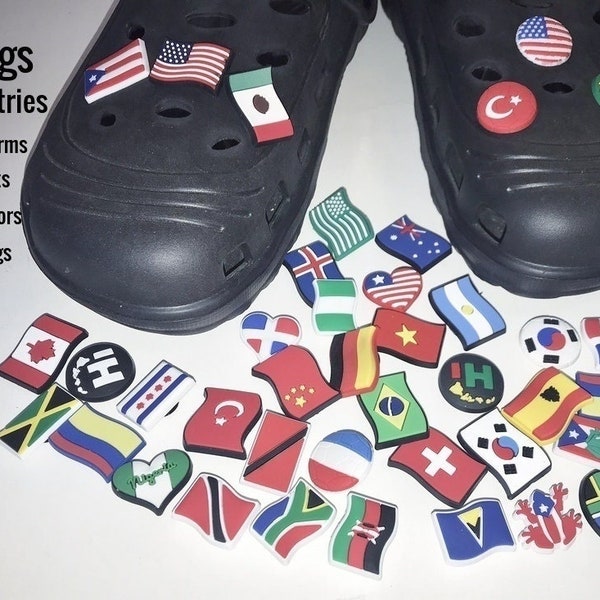 Flags/Countries themed shoe charms, unbranded, party favors, shoe clips, countries, flags, bracelets, gift bags