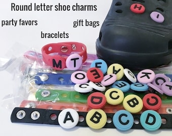 Round Letter Shoe Charms: Colorful Alphabet Party Favors, pink collegiate