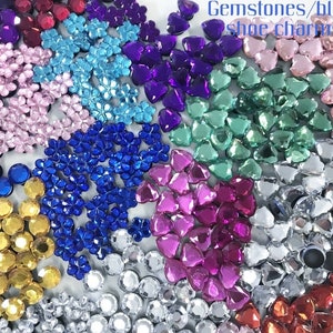 Gems shoe charms, unbranded, bling, flowers, hearts, round gems, shiny, acrylic, gifts, birthdays, party favors