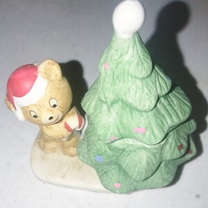 Teddy tree poured candle Christmas around the World figure, vintage collectible, bear, Christmas tree, candle