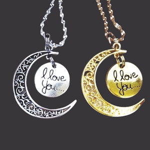 Croissant de lune Je t’aime collier, lune et dos Noël, anniversaires, maman, grands-mères, belles-mères, filles, nièces, sœurs, petites-filles