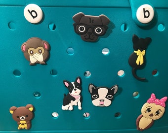 Bogg bag charms listing two, accessories, beach bags, purses with holes large rubber charms with back button to snap in place, dogs, panda