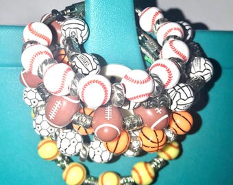 Sports Beaded Bag Charm: Baseball, Basketball, Volleyball, Football, Soccer, Softball