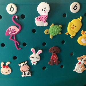 Dog Bogg bag charms, accessories, beach bags, purses with holes large rubber charms with back button to snap in place, poodle, terrier, paws
