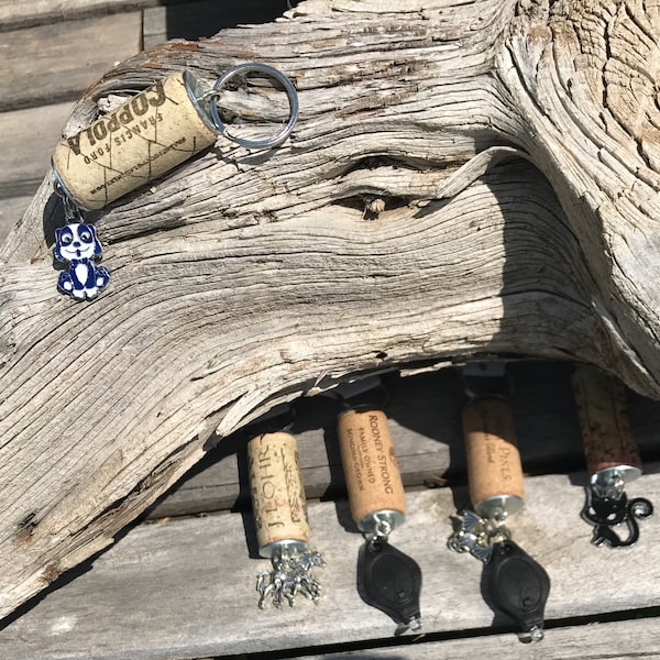 Recycled Wine cork key chain interchangeable charms Dad, Mom(love football, dragon, unique gifts, fast shipping, after Christmas sale