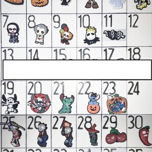 May include: A grid display labeled Page 71A-Halloween Shoe Charms featuring 36 numbered squares. The squares contain colorful, small, molded rubber shoe charms depicting various Halloween-themed characters, pumpkins, ghosts, and plant-like figures.