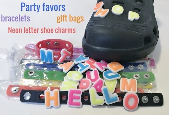 Neon Letter Shoe Charm: Florescent Glitter Party Favors