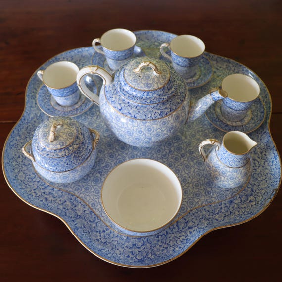  WORCESTER REGENCY ティーポットなどセット Antique Royal Worcester 1883 Blue and White Floral Tea Set on
