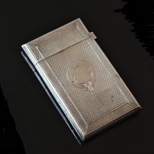 Antieke Britse Victoriaanse Sterling Zilveren Motor Gedraaid Calling Card Case 1874