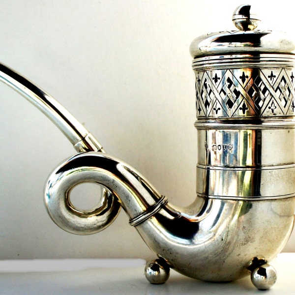 Rare Antique Victorian English Sterling Silver Water Pipe London Charles Edwards 1877