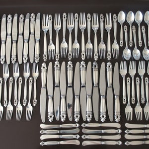 Vintage Georg Jensen Acorn Pattern 84 Piece Place Setting for 12