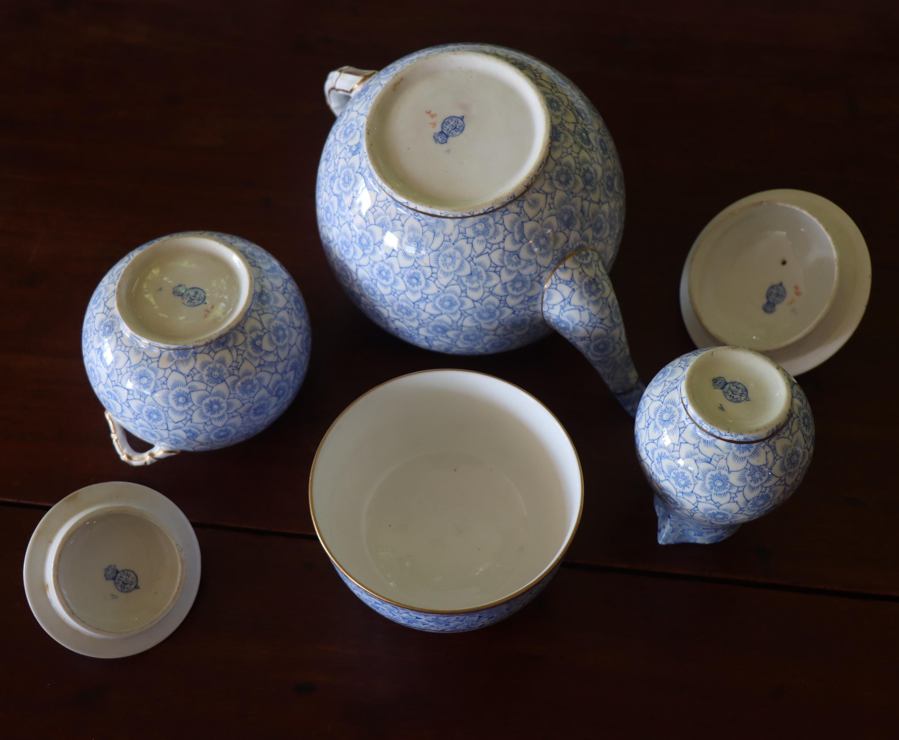 Antique Royal Worcester 1883 Blue and White Floral Tea Set on
